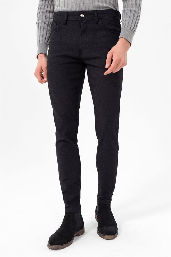Siyah Slim 5 Cep Kalıp Armürlü   Pantolon