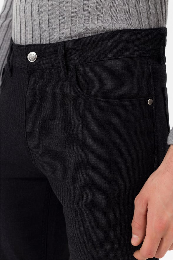 Siyah Slim 5 Cep Kalıp Armürlü   Pantolon