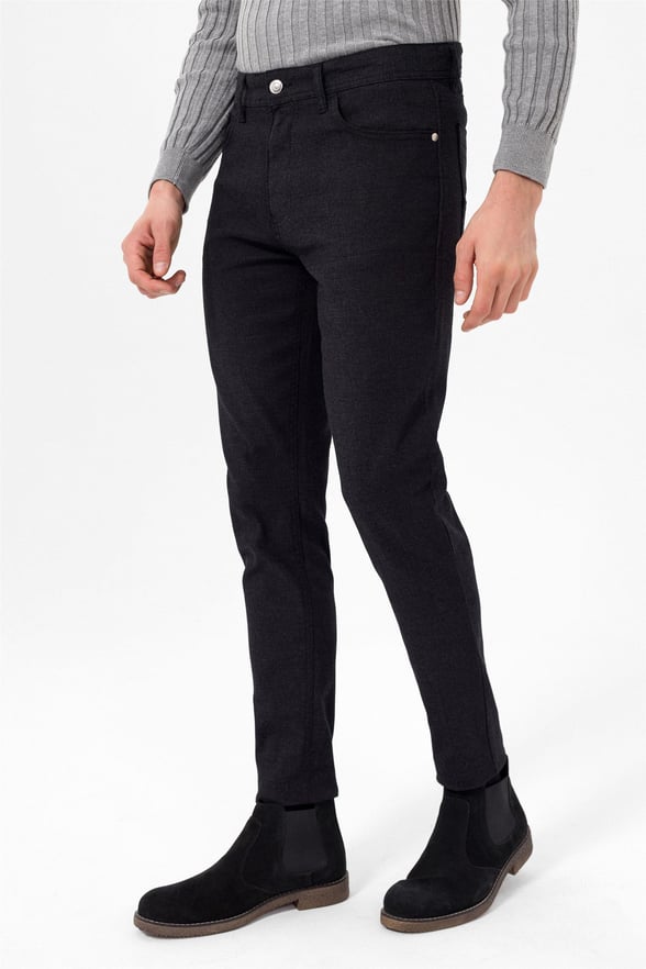 Siyah Slim 5 Cep Kalıp Armürlü   Pantolon