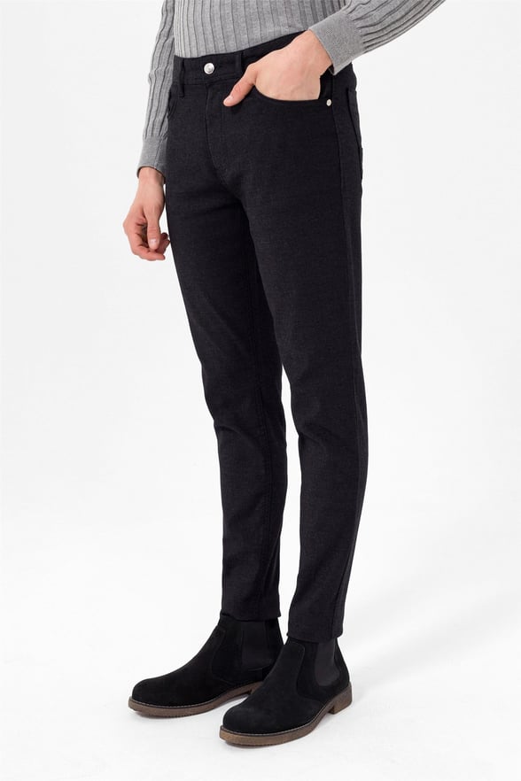 Siyah Slim 5 Cep Kalıp Armürlü   Pantolon