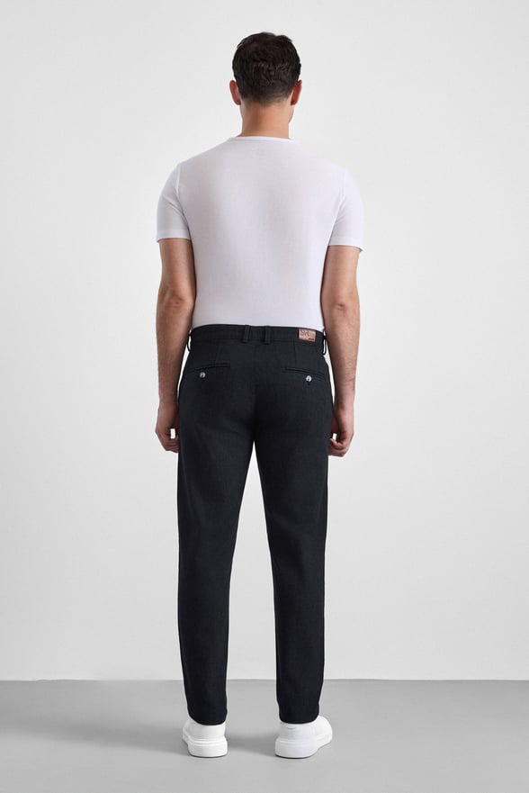 Siyah Slim Armürlü Kanvas Casual Pantolon