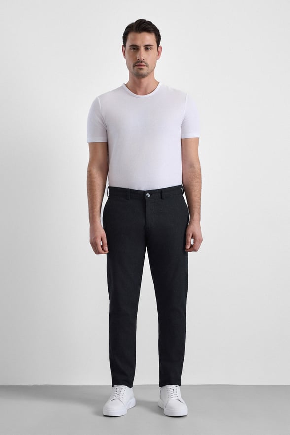 Siyah Slim Armürlü Kanvas Casual Pantolon