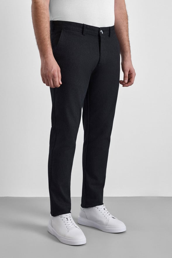 Siyah Slim Armürlü Kanvas Casual Pantolon
