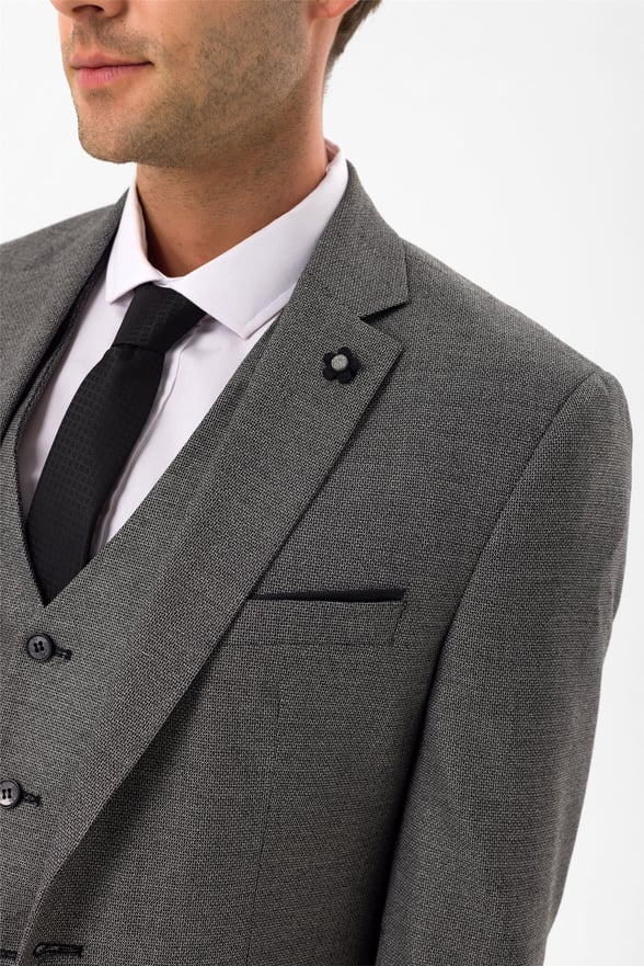 Siyah Slim Armürlü Mono Yaka 6 Drop                                                       Takım Elbise