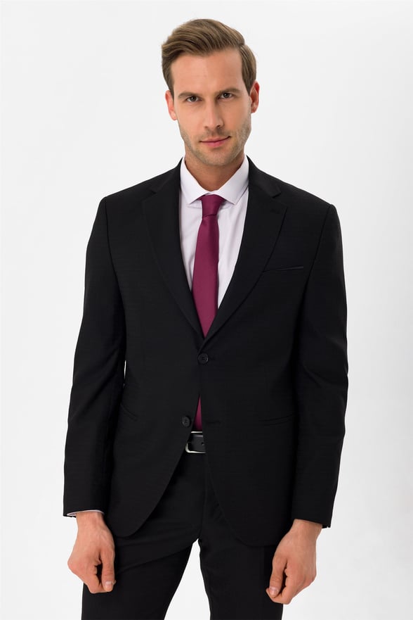 Siyah Slim Armürlü Mono Yaka 6 Drop                                                       Takım Elbise
