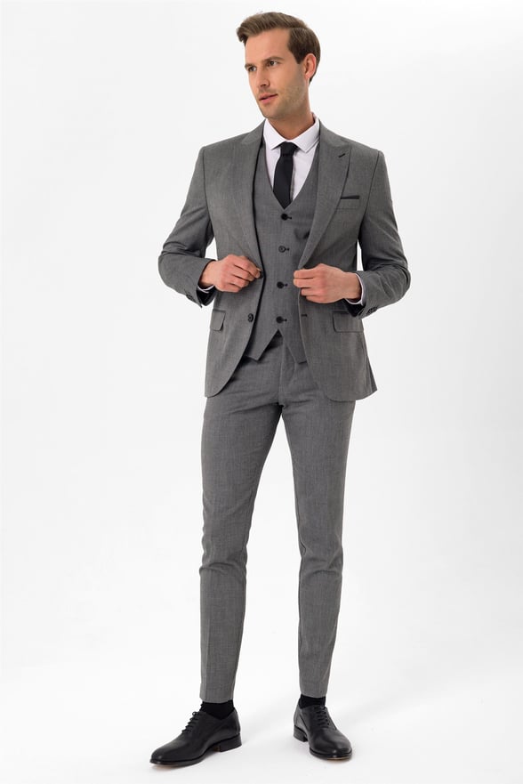 Siyah Slim Armürlü Mono Yaka 6 Drop                                                       Takım Elbise