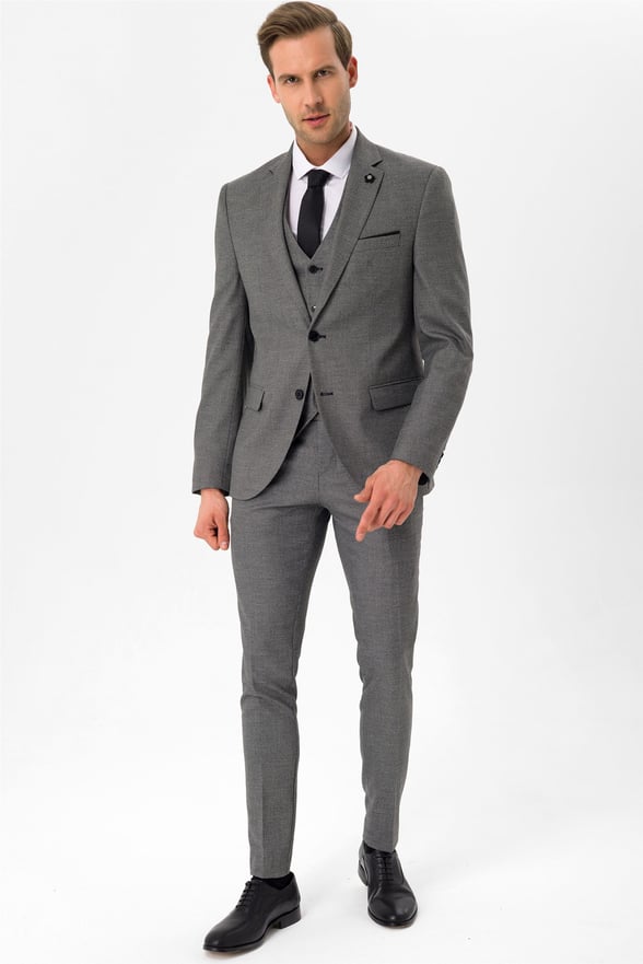 Siyah Slim Armürlü Mono Yaka 6 Drop                                                       Takım Elbise