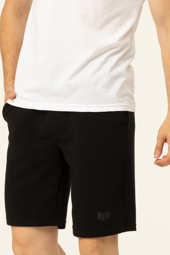 Siyah Slim Armürlü   Örme Şort