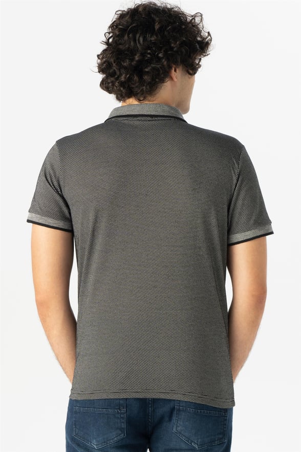 Siyah Slim Armürlü Polo Yaka  Tişört