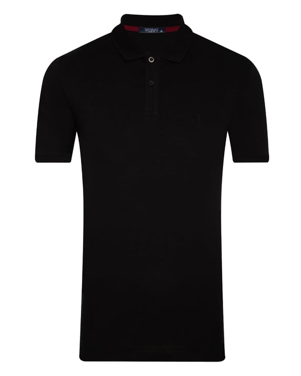 Siyah Slim Armürlü Polo Yaka  Tişört
