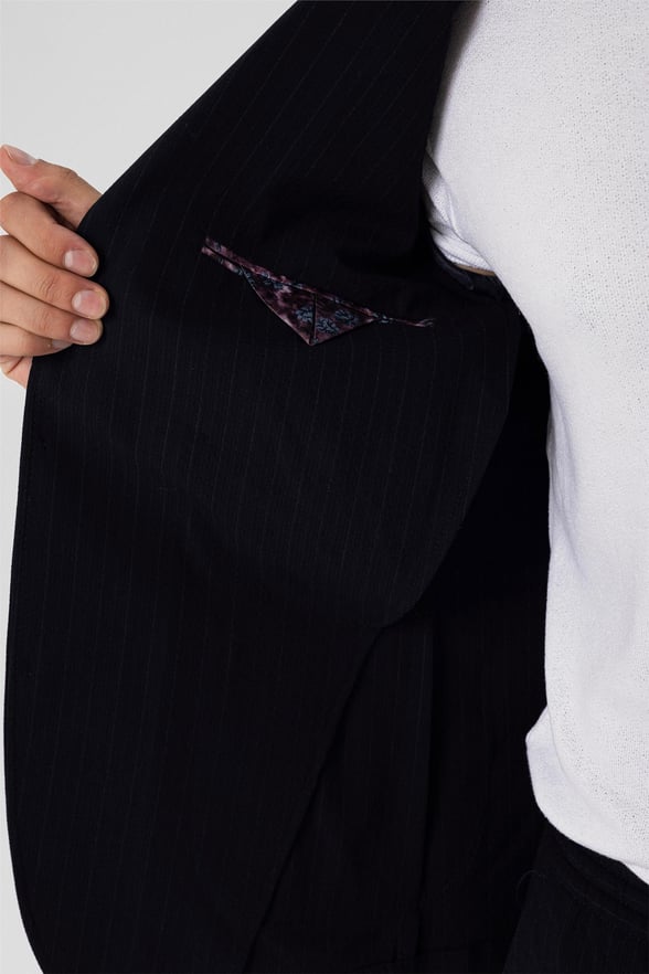 Siyah Slim Armürlü Sivri Yaka 6 Drop                                                       Takım Elbise
