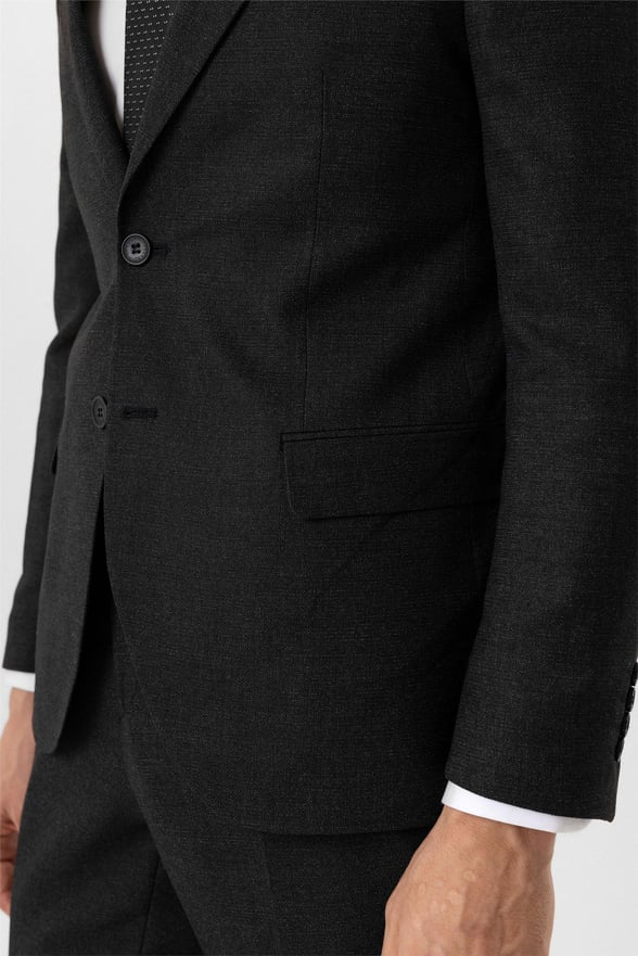 Siyah Slim Armürlü Sivri Yaka 6 Drop Takım Elbise