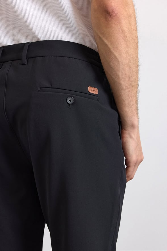 Siyah Slim Düz Pike Kemerli Yıkamalı Jogger Pantolon