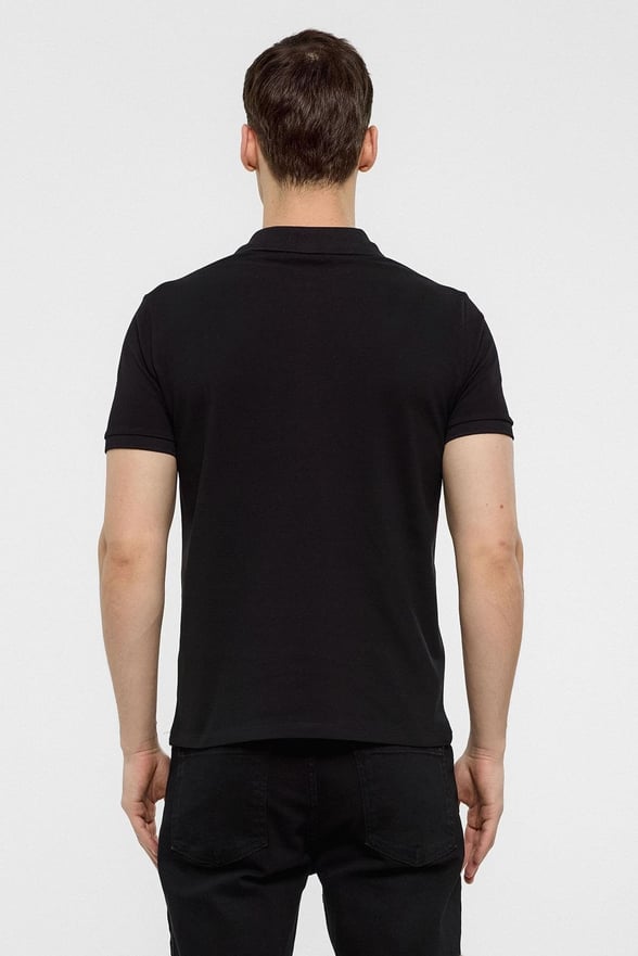 Siyah Slim Düz Polo Yaka Tişört