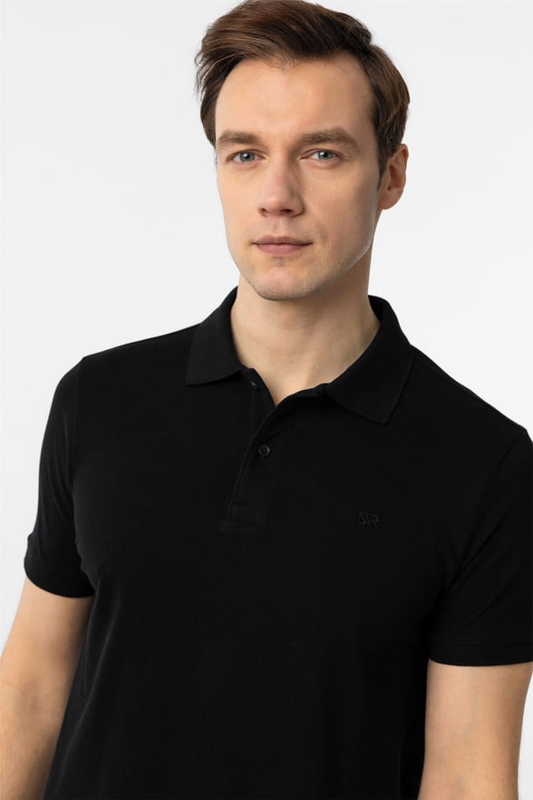 Siyah Slim Düz Polo Yaka Tişört