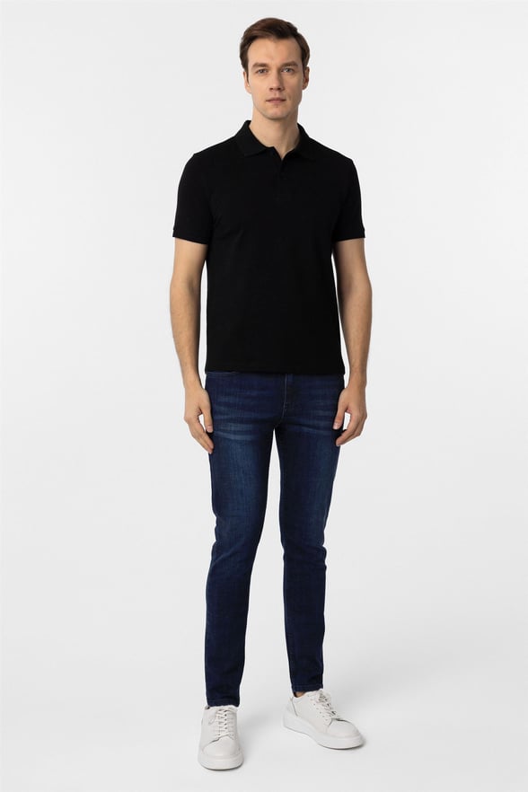 Siyah Slim Düz Polo Yaka Tişört