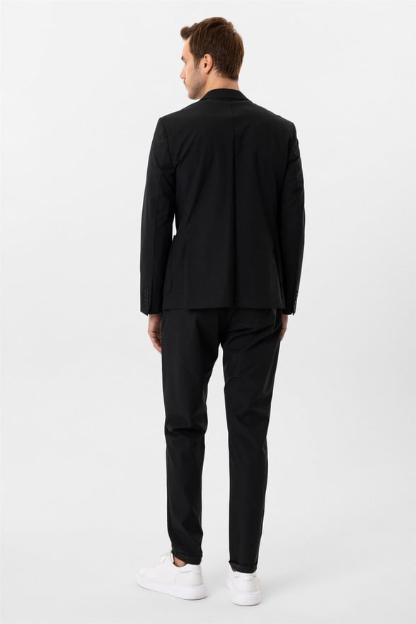 Siyah Slim Düz Sivri Yaka 6 Drop Jogger Pantolon