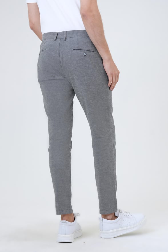 Siyah Slim Fit Armürlü Kanvas Pantolon