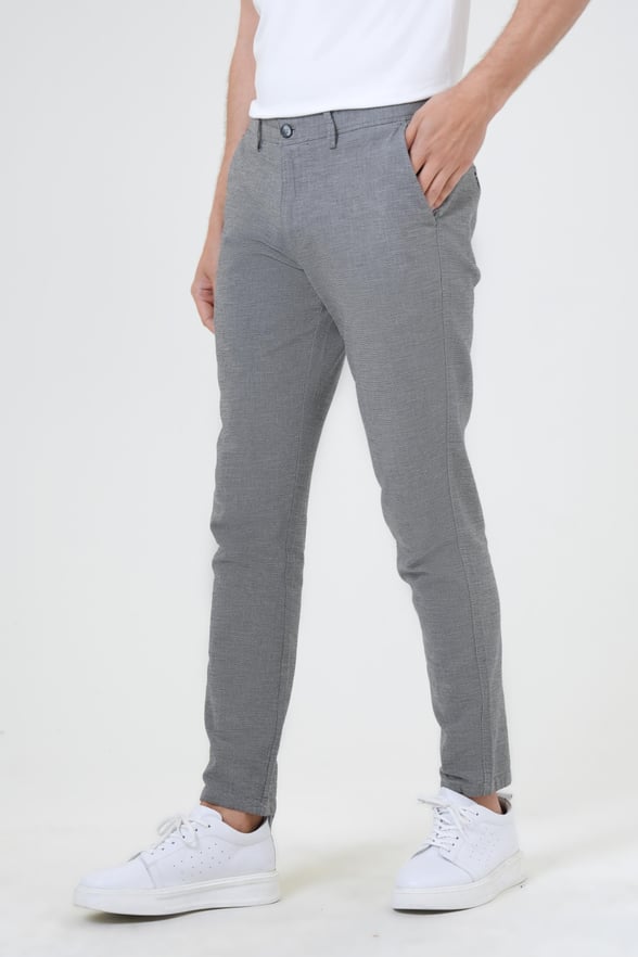 Siyah Slim Fit Armürlü Kanvas Pantolon