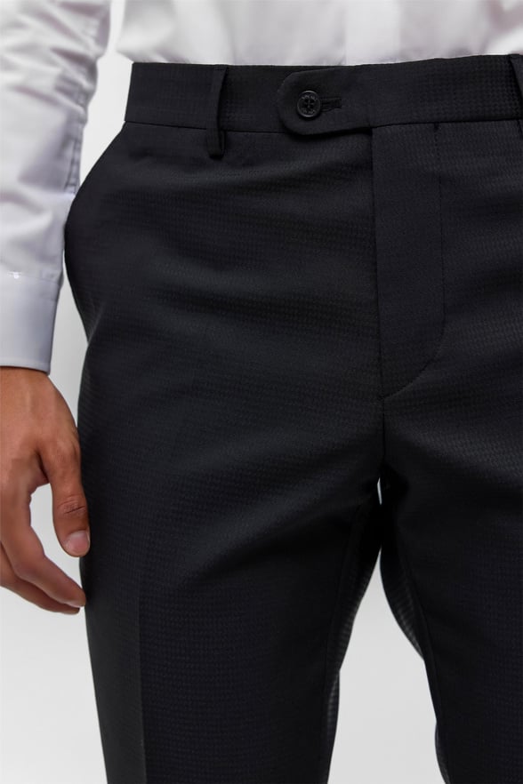 Siyah Slim Fit Armürlü Kumaş Pantolon
