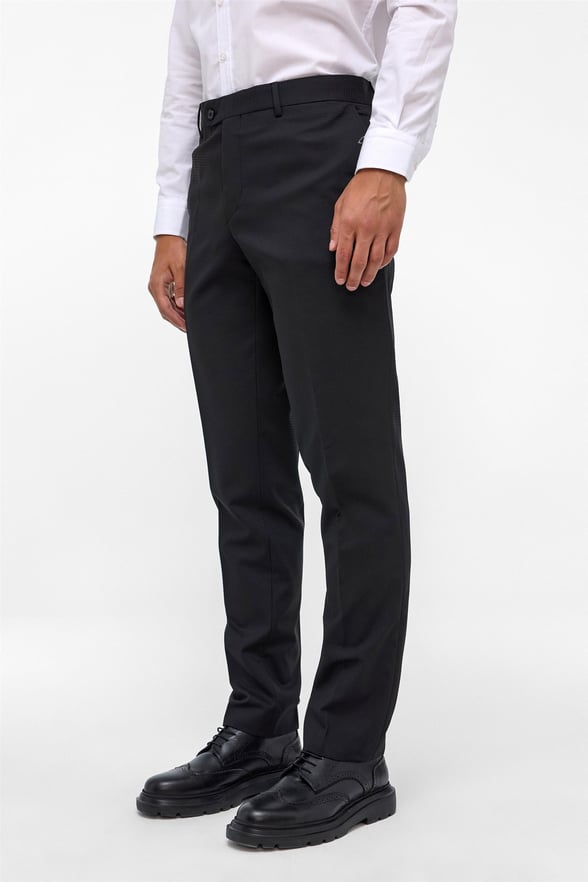 Siyah Slim Fit Armürlü Kumaş Pantolon