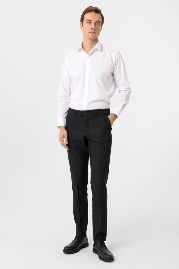 Siyah Slim Fit Desenli Kumaş Pantolon