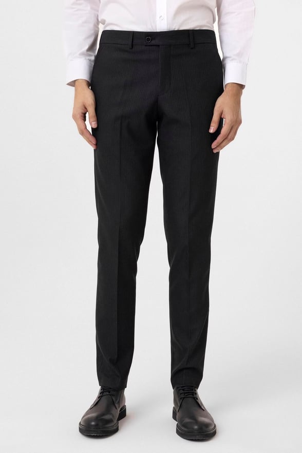 Siyah Slim Fit Desenli Kumaş Pantolon