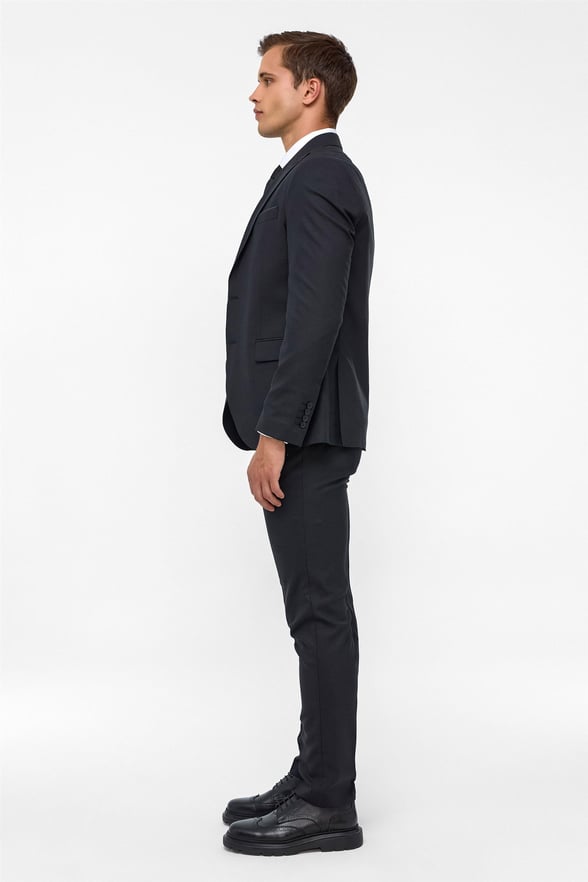 Siyah Slim Fit Desenli Mono Yaka 6 Drop Yelekli Klasik Takım Elbise