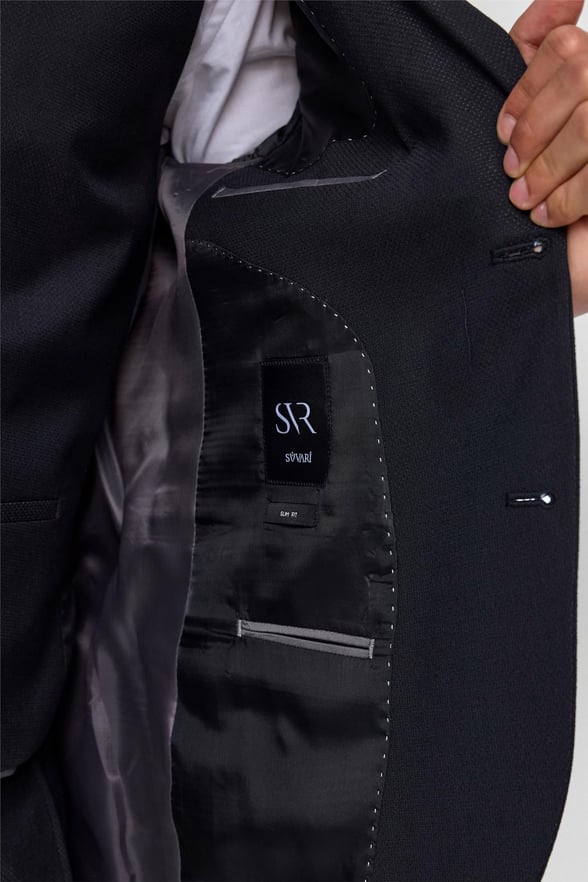 Siyah Slim Fit Desenli Mono Yaka 6 Drop Yelekli Klasik Takım Elbise