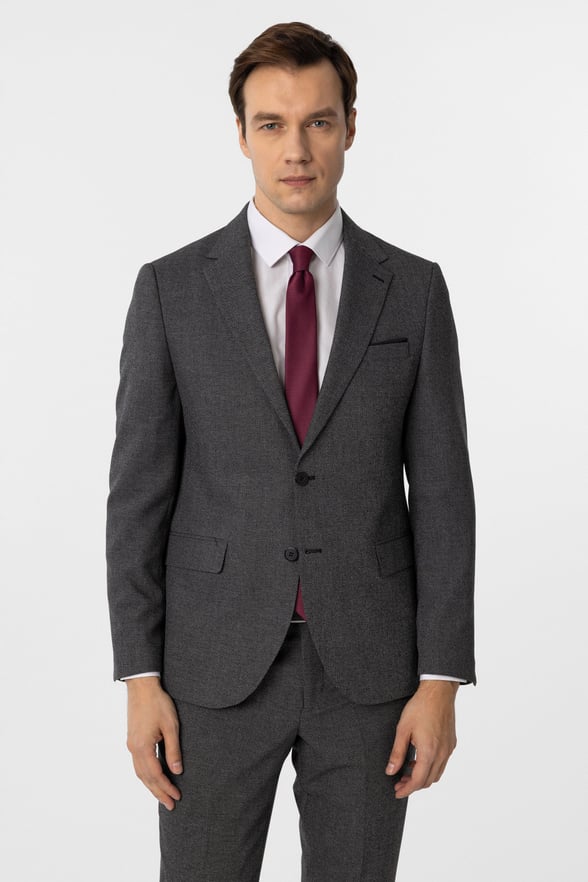 Siyah Slim Fit Desenli Mono Yaka 6 Drop Klasik Takım Elbise