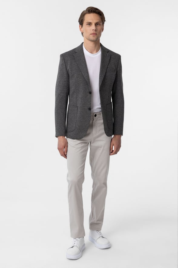Siyah Slim Fit Desenli Mono Yaka 6 Drop Ceket