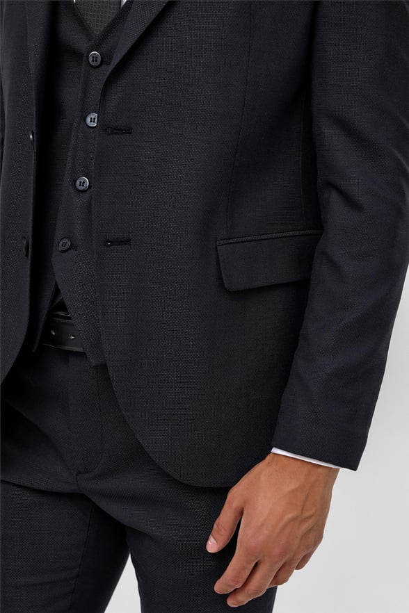 Siyah Slim Fit Desenli Mono Yaka 6 Drop Yelekli Klasik Takım Elbise