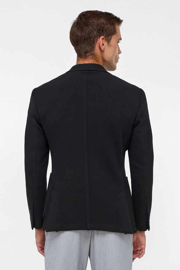 Siyah Slim Fit Desenli Mono Yaka 6 Drop Ceket