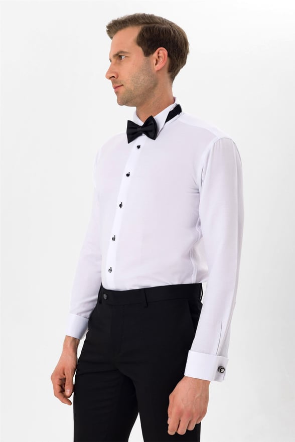 Siyah Slim Fit Düz Ata Yaka Gömlek