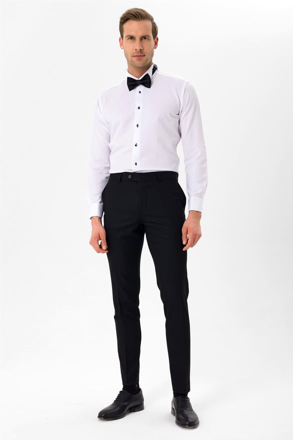 Siyah Slim Fit Düz Ata Yaka Gömlek