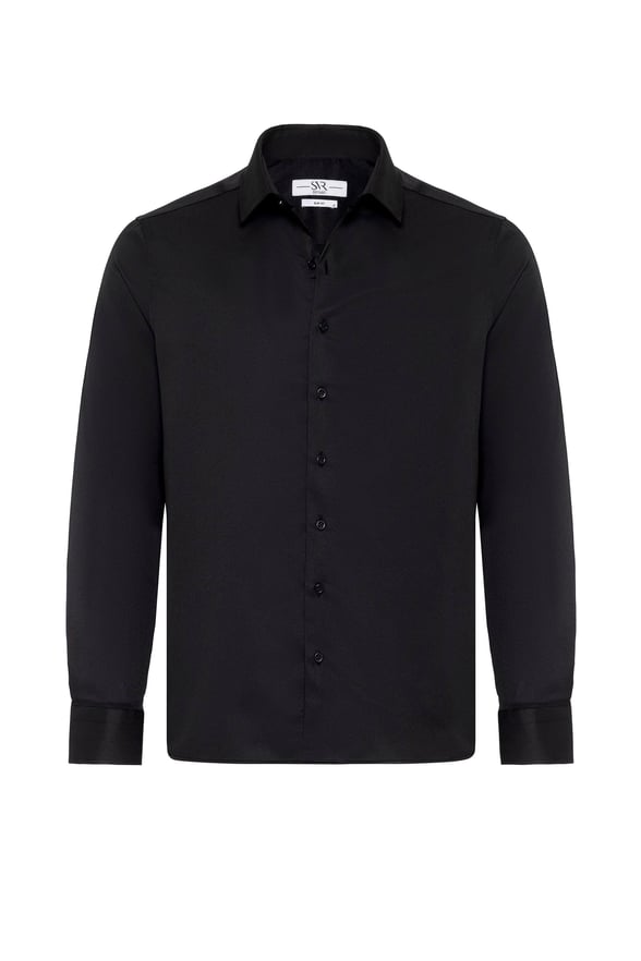 Siyah Slim Fit Düz Klasik Yaka Gömlek