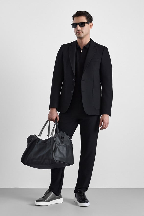 Siyah Slim Mono Yaka Düz Torba Cep 6 Drop Takım Elbise