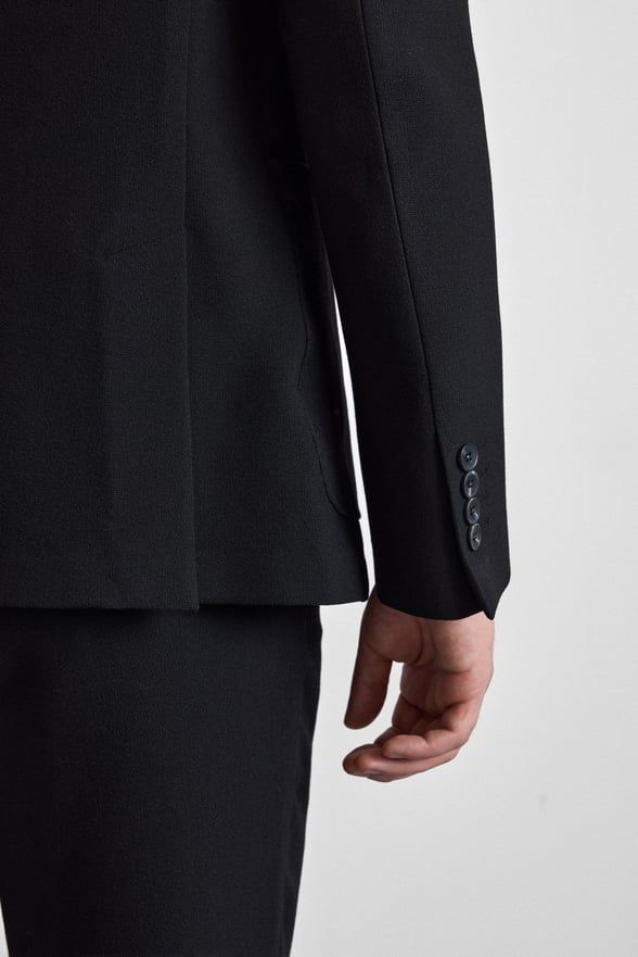 Siyah Slim Mono Yaka Düz Torba Cep 6 Drop Takım Elbise