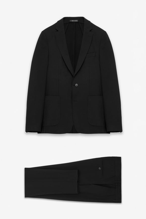 Siyah Slim Mono Yaka Düz Torba Cep 6 Drop Takım Elbise