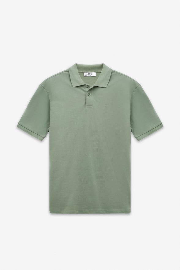 Su Yeşili Regular Düz Fermuarlı Polo Yaka Tişört