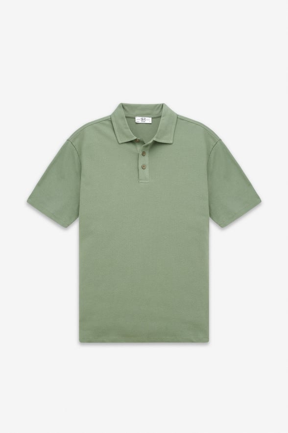 Su Yeşili Regular Petek Baskısız Süprem Düğmeli Polo Yaka Standart Tişört