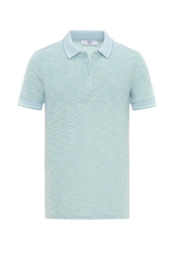 Su Yeşili Slim Armürlü Polo Yaka Tişört