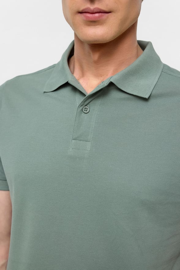 Su Yeşili Slim Düz Polo Yaka Tişört
