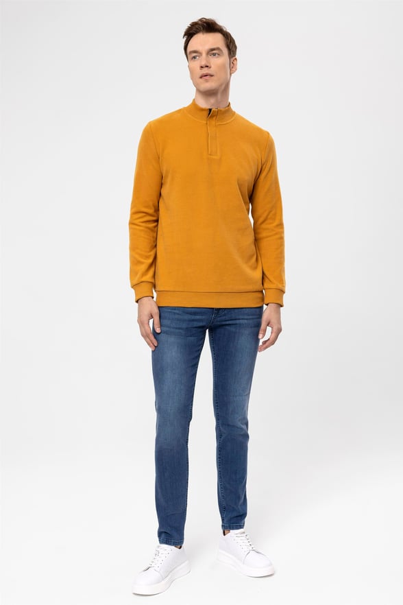 Taba Regular Kapitone Yarım Balıkçı Yaka Sweatshirt