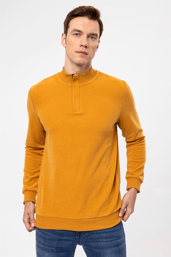 Taba Regular Kapitone Yarım Balıkçı Yaka Sweatshirt
