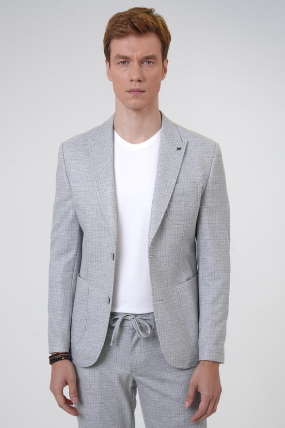 Taş Slim Fit Armürlü Sivri Yaka 6 Drop Klasik Takım Elbise