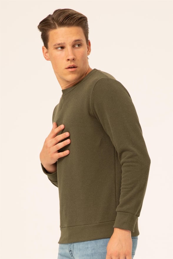 YEŞİL HAKİ 2 Regular Armürlü O Yaka  Sweatshirt