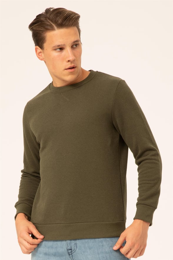 YEŞİL HAKİ 2 Regular Armürlü O Yaka  Sweatshirt