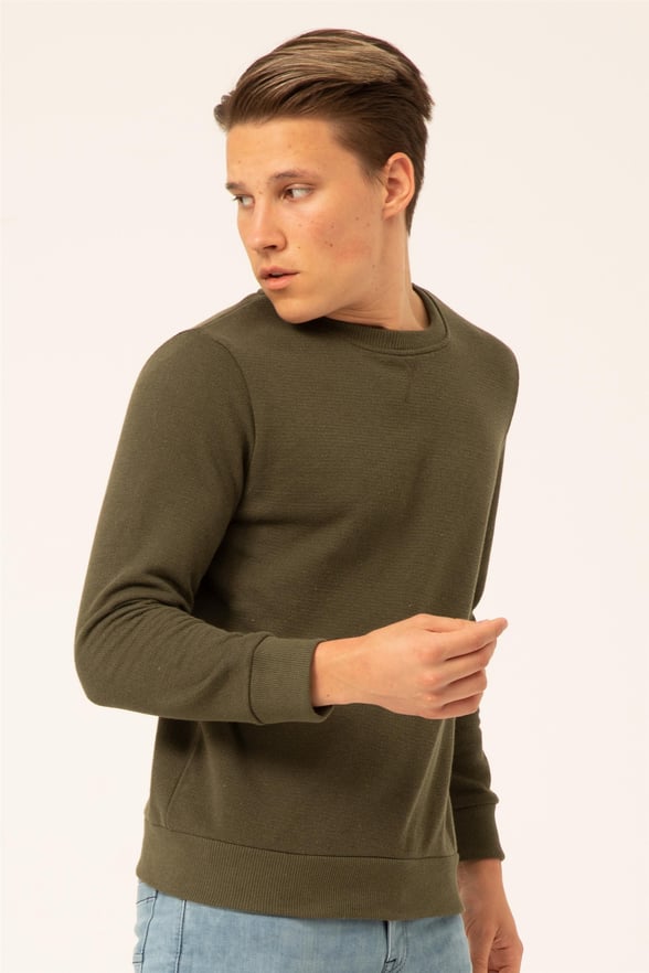 YEŞİL HAKİ 2 Regular Armürlü O Yaka  Sweatshirt