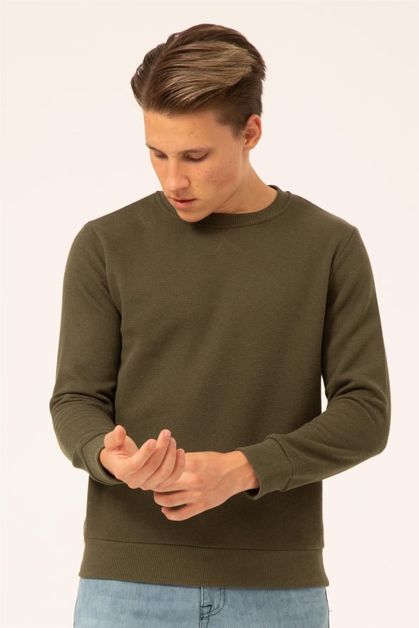 YEŞİL HAKİ 2 Regular Armürlü O Yaka  Sweatshirt